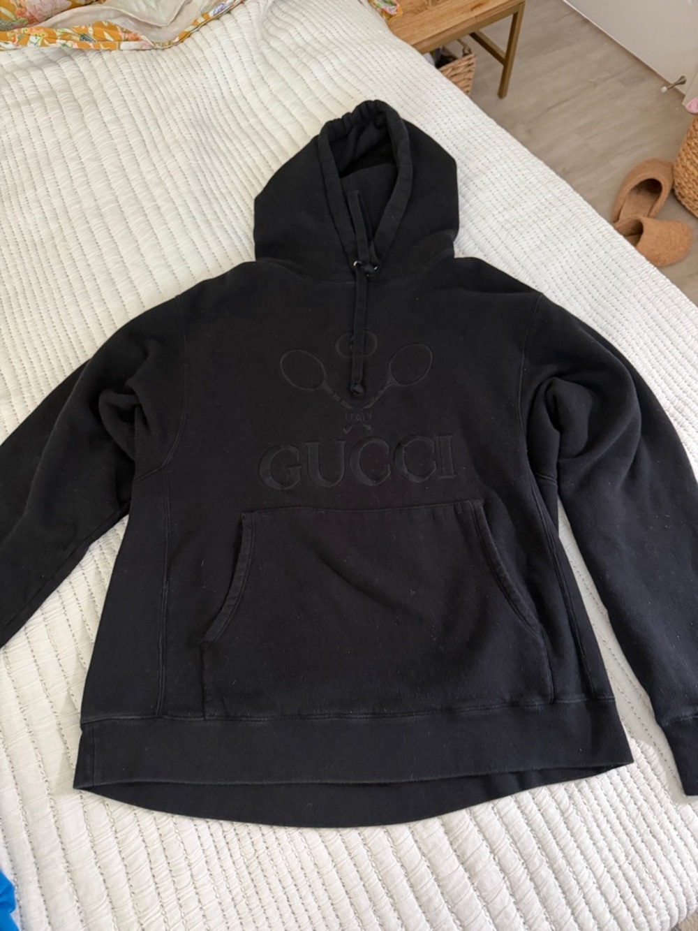 Gucci Embroidered Tennis Logo Hoodie in Black